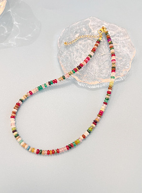 13C同款飞盘彩色天然石串珠项链