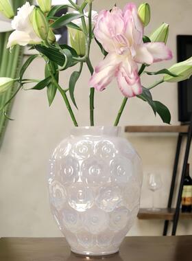 32CM高大号原色料法式浮雕珍珠白玻璃花瓶水养鲜切花餐厅客厅摆件