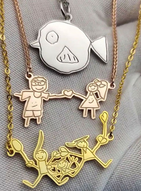 纯银定制项链涂鸦图画diy吊坠女