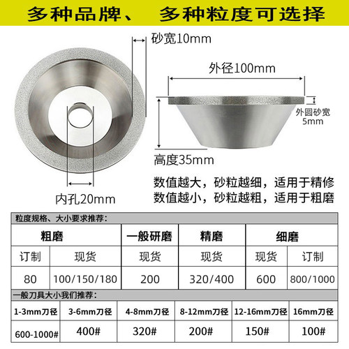 一品NHK碗型金刚石砂轮磨刀机铣刀钨钢磨床钻石碗形合金沙轮可订 - 图0