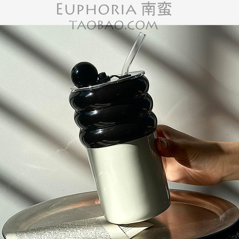 EUPHORIA赫本风小众陶瓷保温杯耐热水杯吸管杯随手杯冰美式咖啡杯 - 图1