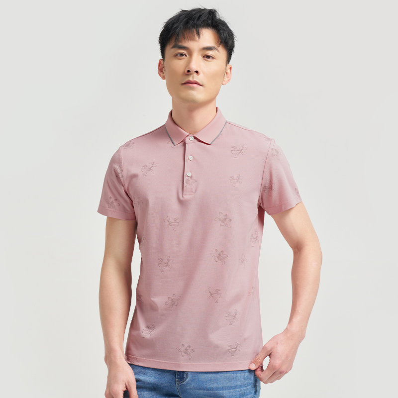 才子男装满印时尚POLO衫男2025夏季新款修身薄款品牌休闲短袖T恤