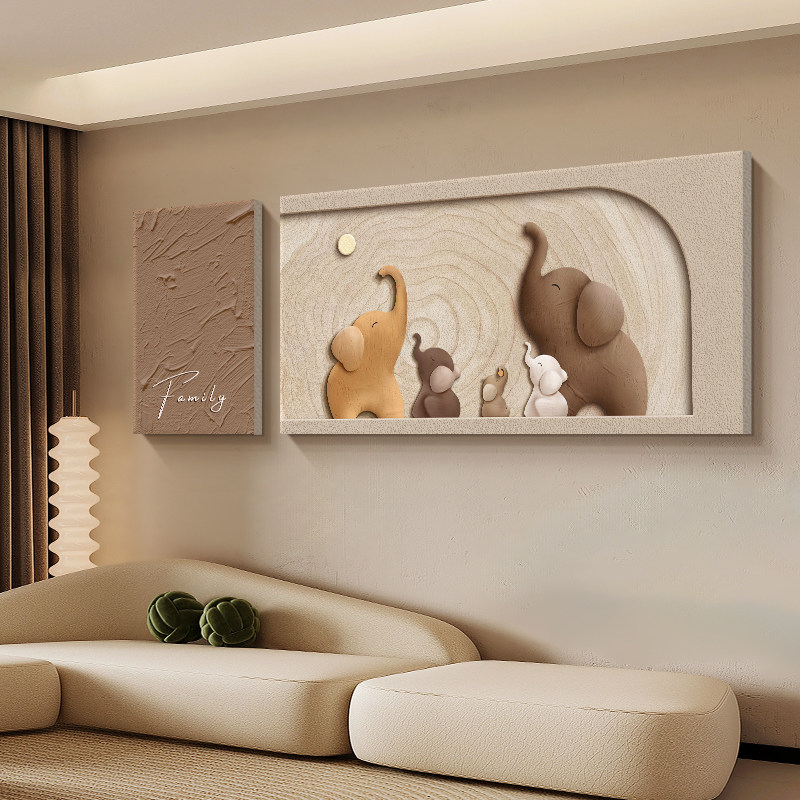 现代简约客厅装饰画大象肌理沙发背景墙挂画高级感立体砂岩壁画,淘宝优惠券,粉丝福利购,淘宝优惠卷