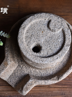 石磨装饰摆件旧石器青石老式磨盘
