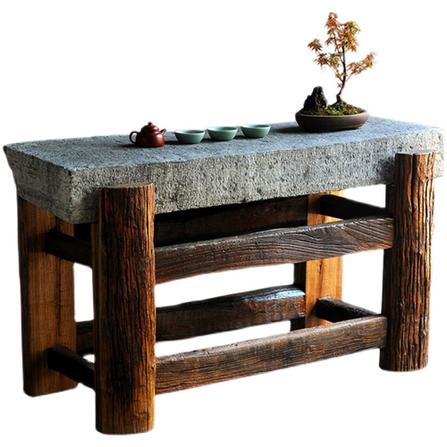 Старый каменный прямоугольный чайный столик журнальный столик на открытом воздухе чайный стол