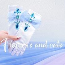 Gloves Girls perform Changing Dress Gloves Children Esha Princess Ice Cechige Blue Butterfly Knot Spring New Festival Day