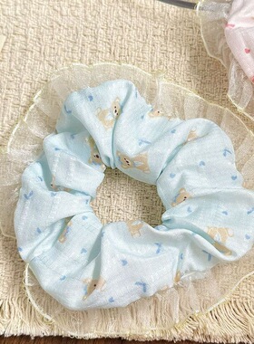 韩系蕾丝小熊大肠发圈女少女新款蕾丝网纱扎丸子头发绳头饰发饰品