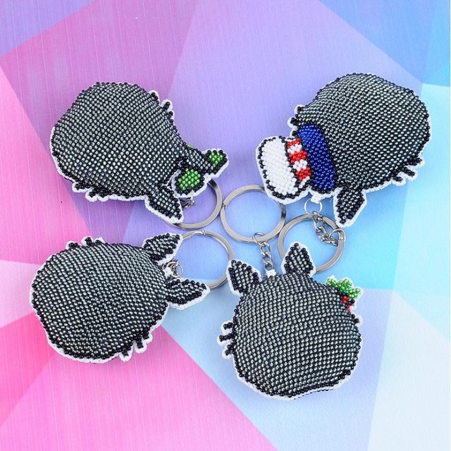 Printed Beaded Cross Stitch Double Sided Embroidery Small Pendant Keychain Cartoon Couple Mobile Phone Chain Car
