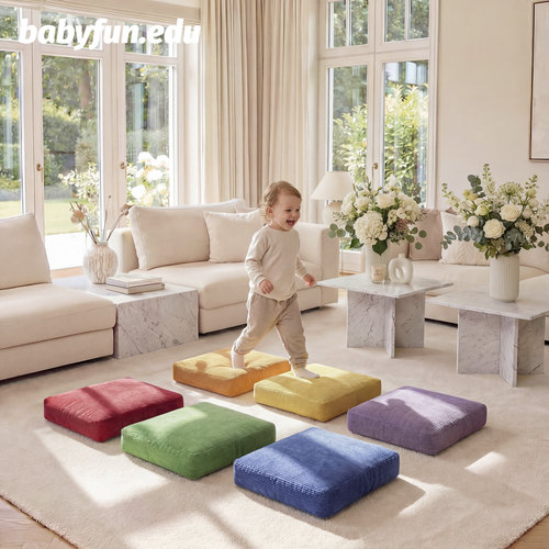 BABYFUN绒面折叠海绵垫防摔幼儿家用儿童彩虹游戏垫撞色软装坐垫 - 图3