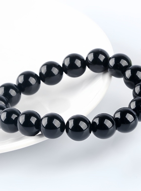 天然黑曜石手串高货乌黑光亮手链
