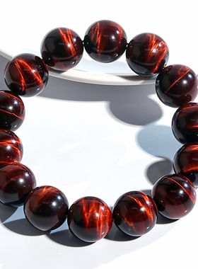 天然红虎眼石手串高货木变石红色虎睛石手串东海可塘水晶宝石手链