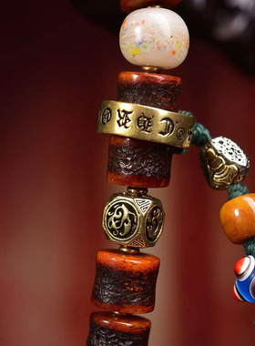 藏式文玩佛珠回流牦牛骨手持桶珠老料嘎乌盒吊坠料器阿呆复古手串