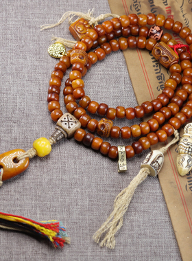 藏式手串天然牦牛骨桶珠做旧牛骨108颗DIY佛珠项链包浆玉化牦牛骨