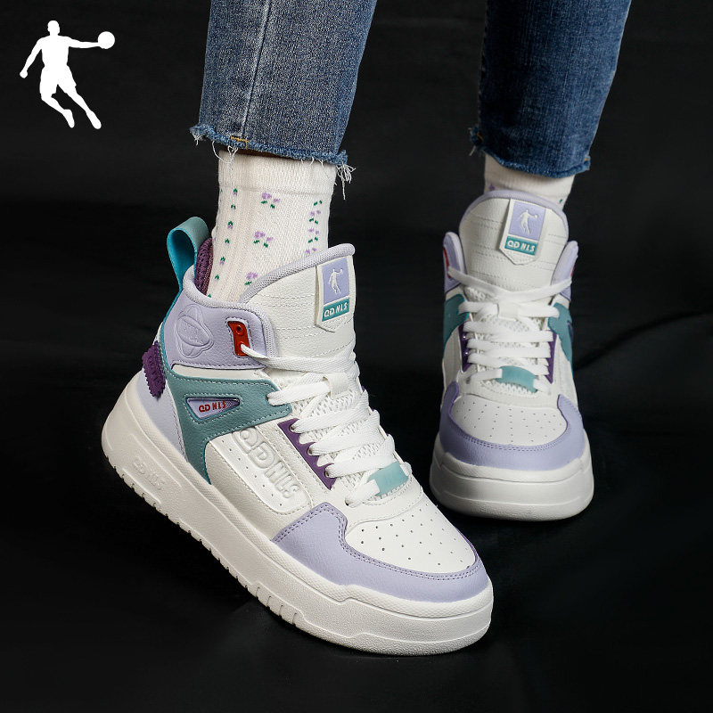 乔丹女鞋高帮板鞋女秋冬季鸳鸯2021新款休闲潮流空军耐磨运动鞋女