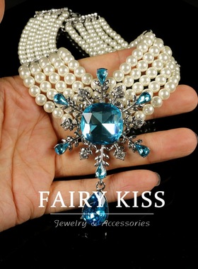 人造水晶vintage多层珍珠项链