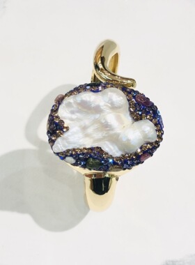 天然巴洛克异形珍珠镶嵌彩色碧玺