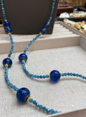 新中式彩金星空蓝色洒金琉璃珠项