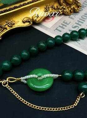 若曦vintage新中式祖母绿玛瑙民