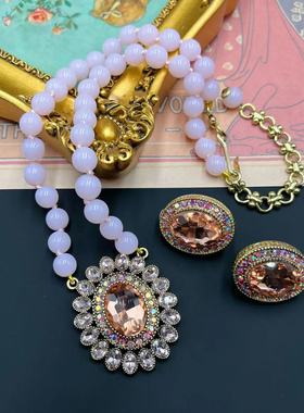 青岛小宝石玻璃几何椭圆耳环吊坠