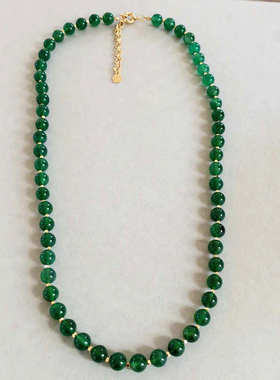 项链欧美日韩石头珠项链毛衣链绿