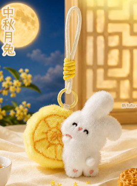 原创毛绒中秋挂件绳子款可爱月兔