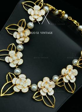 可爱白色花朵珐琅碎花裙项链华丽