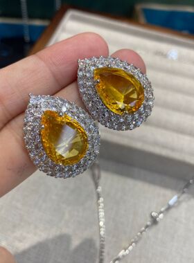 轻奢小众设计天然黄蓝宝套装晶体