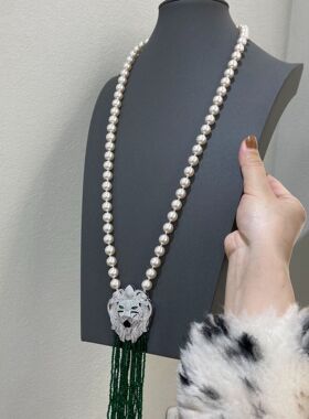 饰品10M施家珍珠毛衣链吊坠狮子