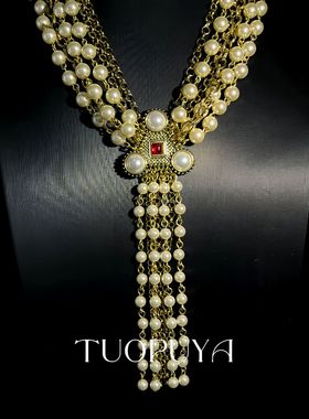 优雅气质长款多层珍珠流苏项链奢