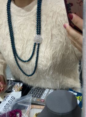 墨蓝色琉璃珠镶钻镂空玫瑰花双层