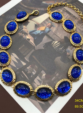 西洋镀真金素金彩色琉璃项链独特