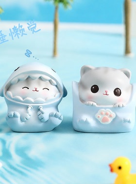 卡通迷你招财家居桌面小咪摆件可