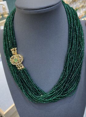 中古风饰品多股绿色满天星水晶项