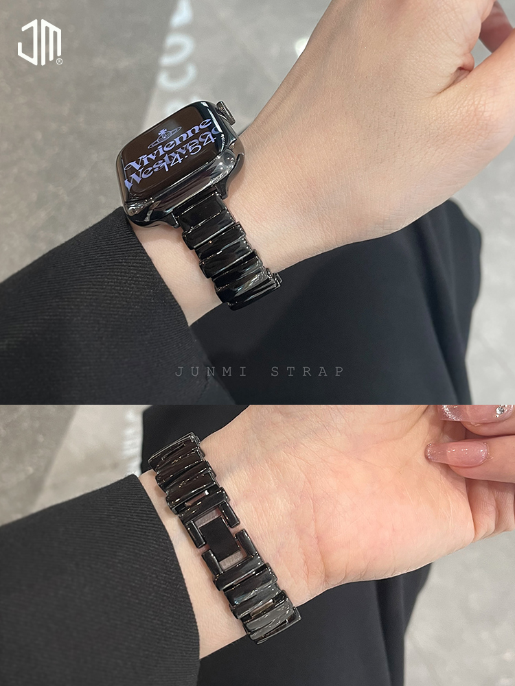 JUNMI适用于苹果手表表带apple watch987654321se代iwatch金属表带41/45mm个性设计夏季女款气质百搭高级感-图1