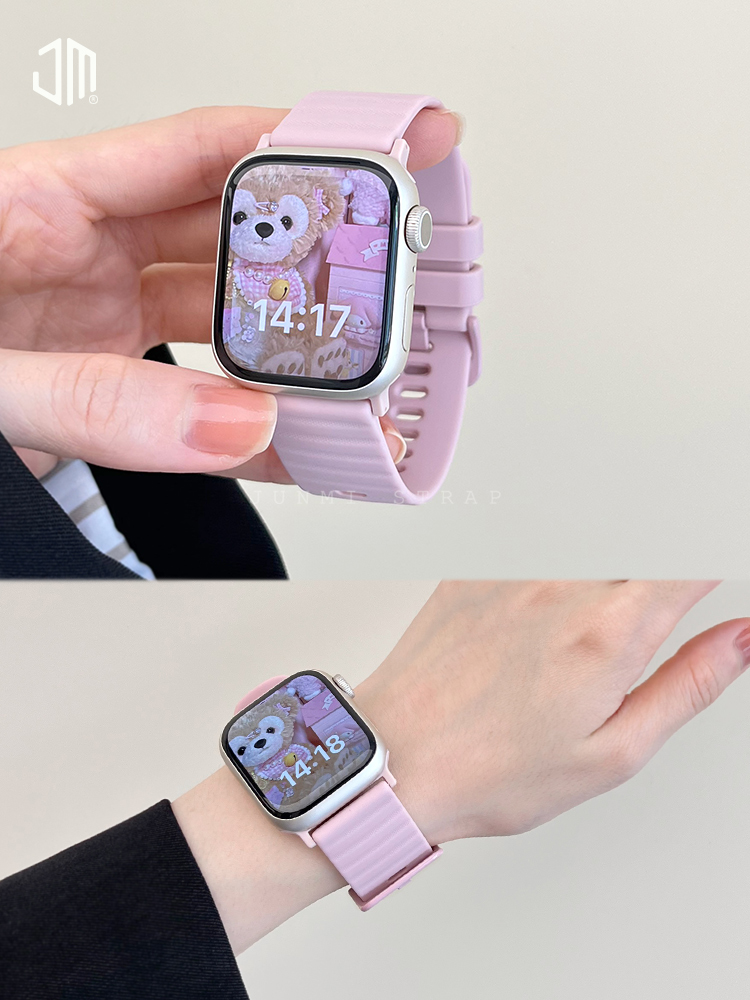JUNMI适用于苹果手表iwatch987表带柔软液态硅胶波浪纹款apple watch654321se代Ultra休闲运动表带男女通用 - 图0