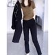 Plus size women's autumn and winter plus velvet thickening high waist slimming nine-point straight casual pants fat MM black cigarette pipe pants for women