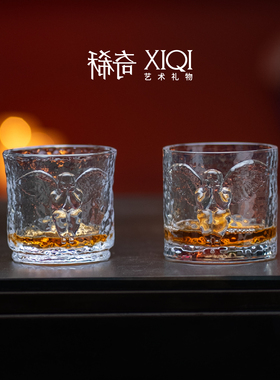 稀奇艺术天使浮雕威士忌对杯礼盒