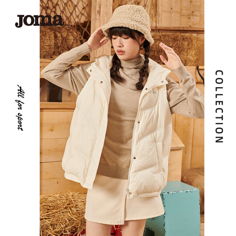 Joma2022新款连帽羽绒马甲立领女款防风90白鸭绒保暖运动外套坎肩-图2