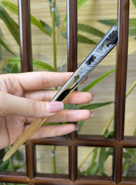 悦木坊手绘天然羊角发簪荷花中式高级古风盘发发簪日常百搭发簪