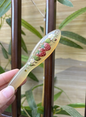 小草莓羊角发簪手绘发簪礼盒送朋友
