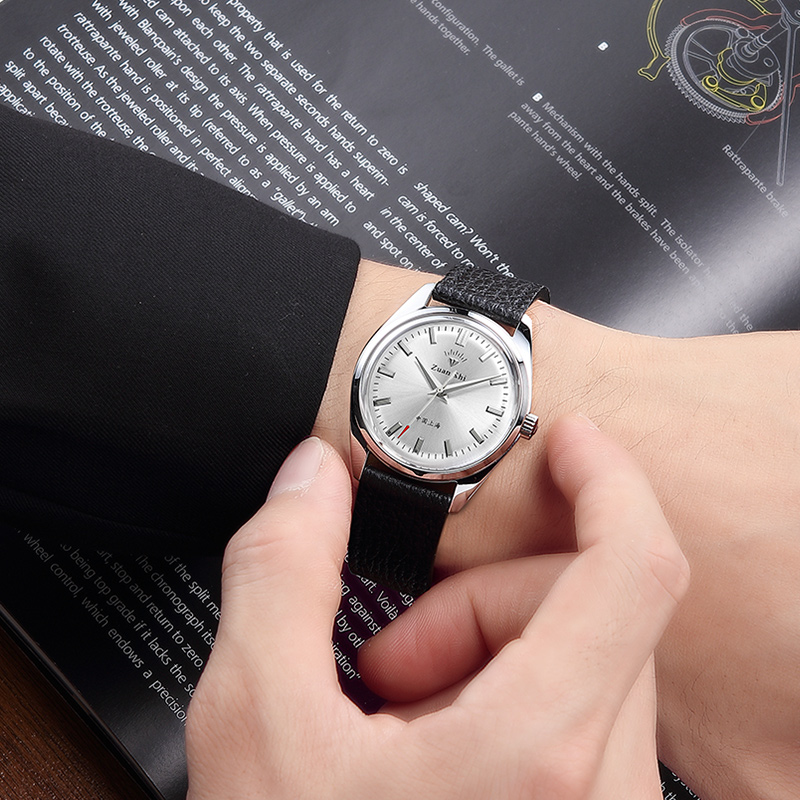 老上海钻石牌复古真皮带怀旧机械表 钻石手表国产腕表