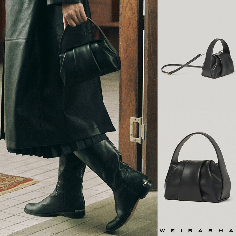 微芭莎褶皱包2022新款潮真皮单肩包 微芭莎女士包袋