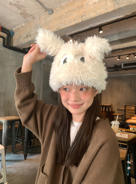 卡通小狗套头帽子保暖可爱毛绒帽