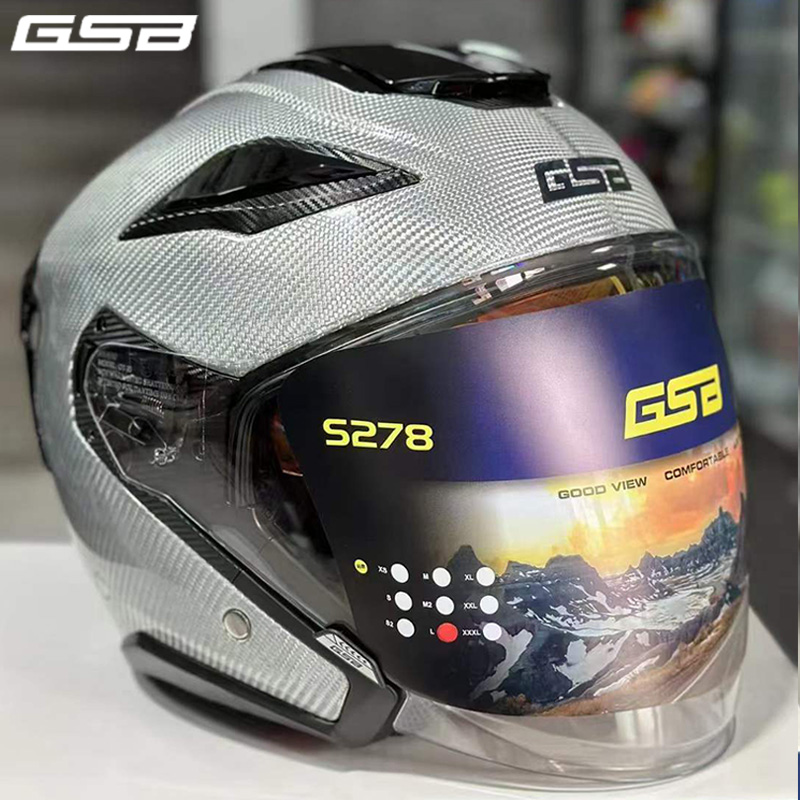 GSB摩托车头盔S278碳纤维双镜片半覆式四分之三机车男女摩旅半盔 - 图3
