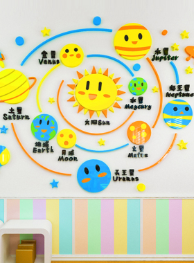儿童房太阳系大行星文化墙面装饰
