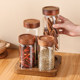 Acacia Wood Spice Can Set Glass Sealed Can