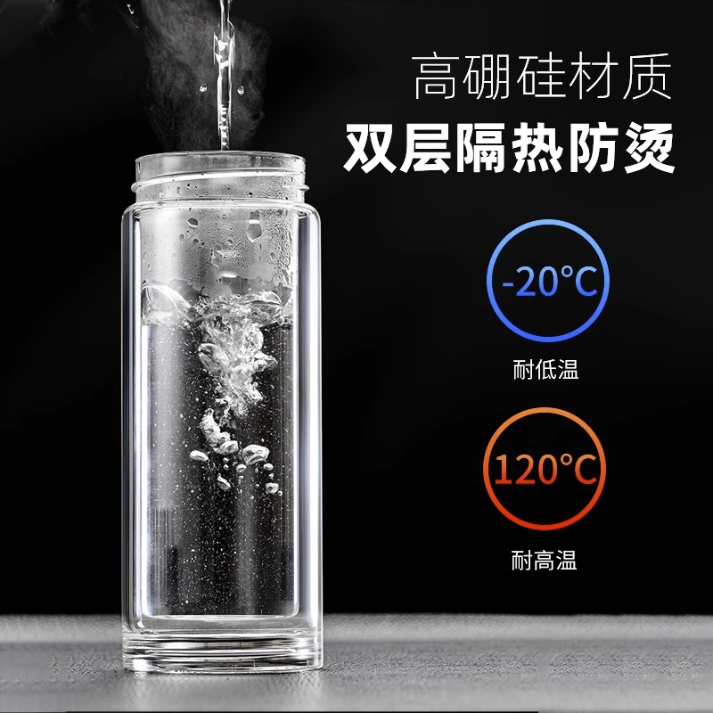 一键开盖茶水分离杯男女士高档双层保温杯车载玻璃杯泡茶水杯茶杯