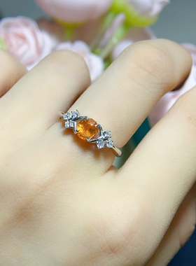 天然芬达戒指，高净度，火彩爆闪，颜色浓主石5*6mms925纯银