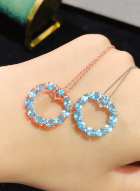 纯天然磷灰石吊坠高净度满火彩925纯银精工镶嵌主石3*4mm