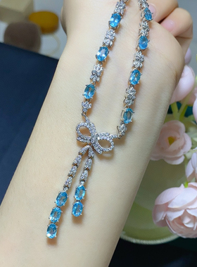 s925银镀金镶嵌天然磷灰石项链时尚百搭气质女